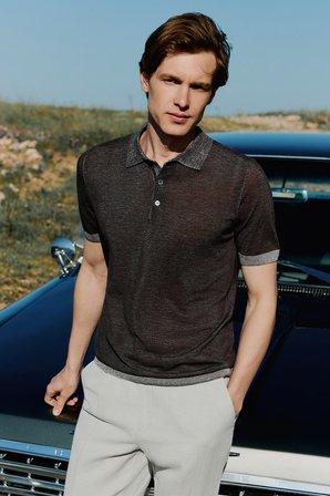  Erkek KAHVE Trend Polo Yaka Tencel Triko T-Shirt