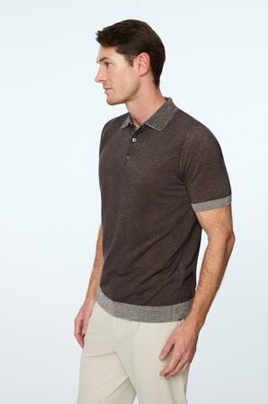  Erkek KAHVE Trend Polo Yaka Tencel Triko T-Shirt