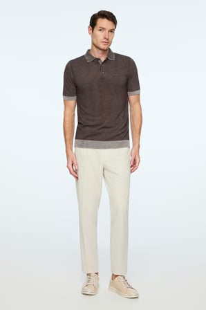  Erkek KAHVE Trend Polo Yaka Tencel Triko T-Shirt
