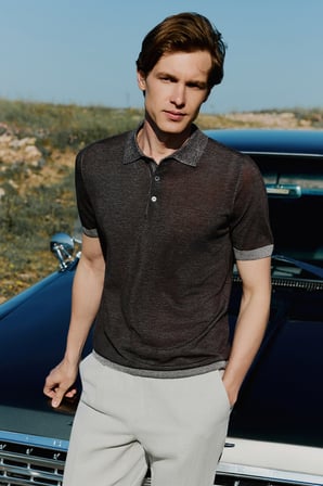  Erkek KAHVE Trend Polo Yaka Tencel Triko T-Shirt