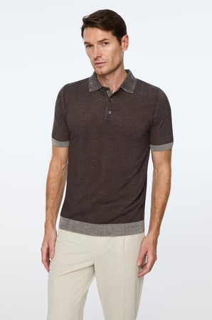  Erkek KAHVE Trend Polo Yaka Tencel Triko T-Shirt
