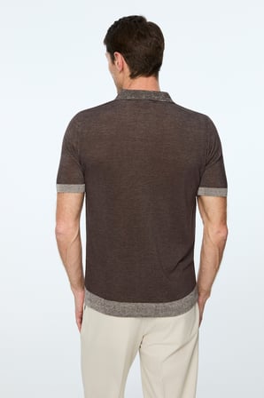  Erkek KAHVE Trend Polo Yaka Tencel Triko T-Shirt