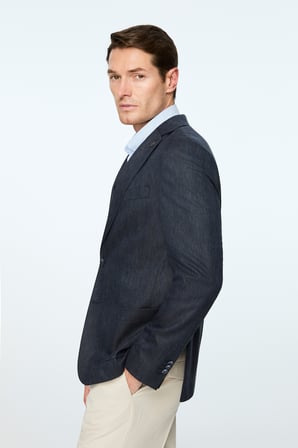  Erkek Lacivert Keten Trend Desenli Slim Fit Ceket