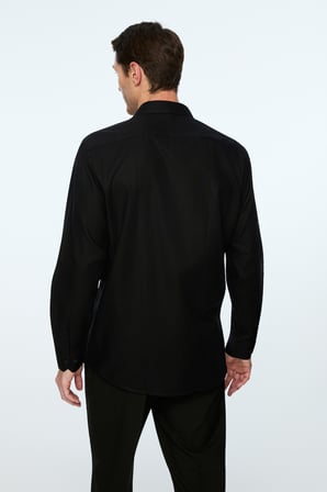  Erkek Siyah Basic Regular Fit Sert Yaka Gömlek