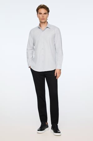  Erkek Gri Basic Regular Fit Sert Yaka Gömlek