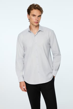  Erkek Gri Basic Regular Fit Sert Yaka Gömlek