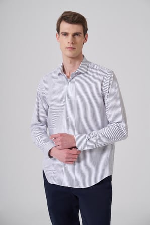  Erkek KOYU LACİVERT Pamuk Trend Dynamic Fit İtalyan Yaka Gömlek