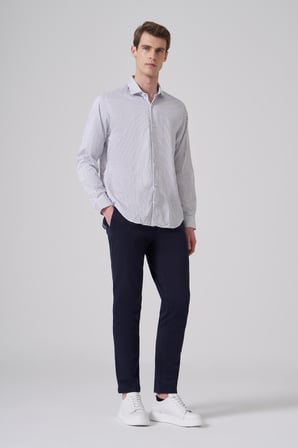  Erkek KOYU LACİVERT Pamuk Trend Dynamic Fit İtalyan Yaka Gömlek