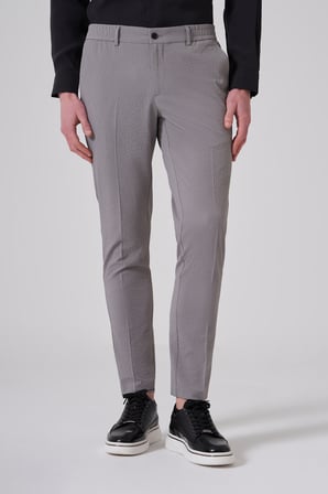  Erkek Gri Trend Gofre Slim Fit Pantolon