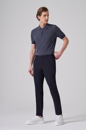  Erkek Lacivert Trend Gofre Slim Fit Pantolon