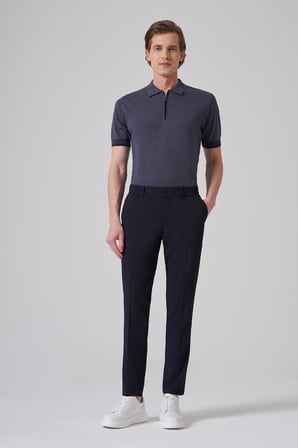  Erkek Lacivert Trend Gofre Slim Fit Pantolon