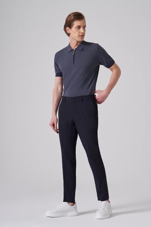  Erkek Lacivert Trend Gofre Slim Fit Pantolon