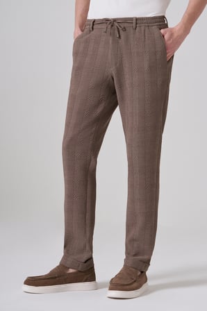  Erkek A-Kahverengi Trend Ekose Lastikli İpli Slim Fit Pantolon