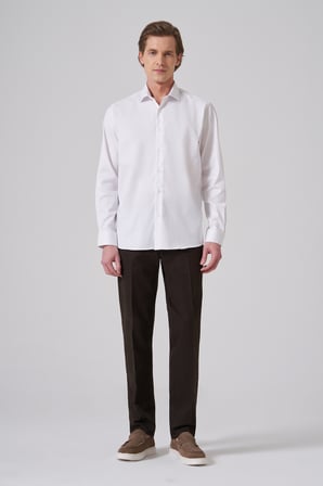  Erkek Beyaz Pamuk Trend Slim Fit İtalyan Yaka Gömlek