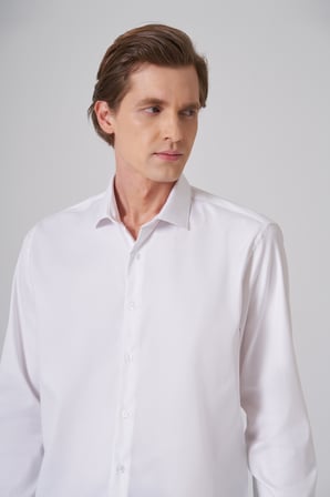  Erkek Beyaz Pamuk Trend Slim Fit İtalyan Yaka Gömlek