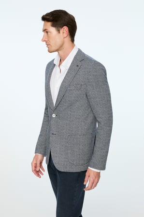  Erkek Lacivert Örme Trend Desenli Slim Fit Mono Yaka Ceket