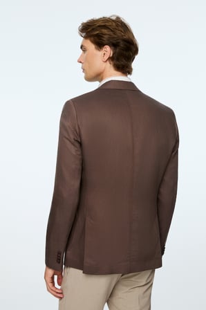  Erkek KAHVE Dokuma Trend Düz Slim Fit Mono Yaka Ceket