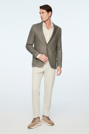  Erkek Nefti Dokuma Trend Düz Slim Fit Mono Yaka Ceket