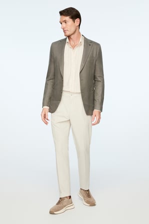  Erkek Nefti Dokuma Trend Düz Slim Fit Mono Yaka Ceket
