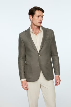  Erkek Nefti Dokuma Trend Düz Slim Fit Mono Yaka Ceket