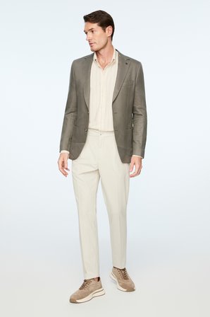  Erkek Nefti Dokuma Trend Düz Slim Fit Mono Yaka Ceket