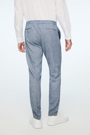  Erkek Lacivert Keten Trend Desenli Lastikli Slim Fit Pantolon