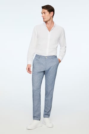  Erkek Lacivert Keten Trend Desenli Lastikli Slim Fit Pantolon