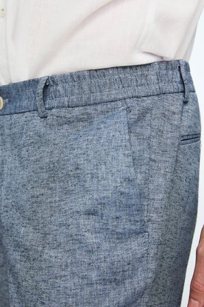  Erkek Lacivert Keten Trend Desenli Lastikli Slim Fit Pantolon