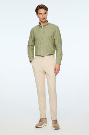  Erkek Taş Keten Trend Desenli Lastikli Slim Fit Pantolon