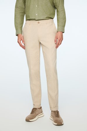  Erkek Taş Keten Trend Desenli Lastikli Slim Fit Pantolon