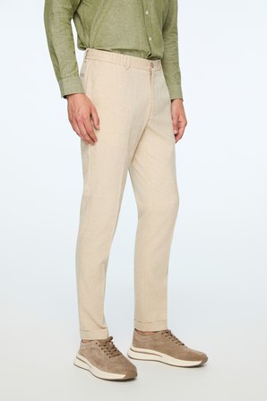  Erkek Taş Keten Trend Desenli Lastikli Slim Fit Pantolon