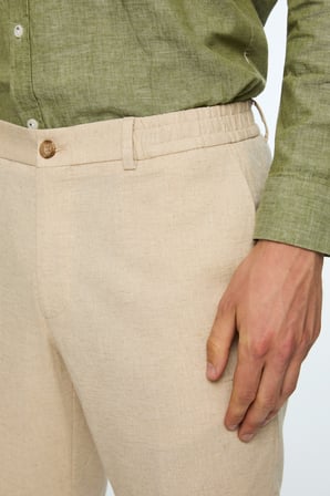  Erkek Taş Keten Trend Desenli Lastikli Slim Fit Pantolon