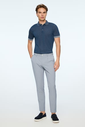  Erkek Lacivert Poliviskon Trend Desenli Slim Fit Lastikli Pantolon