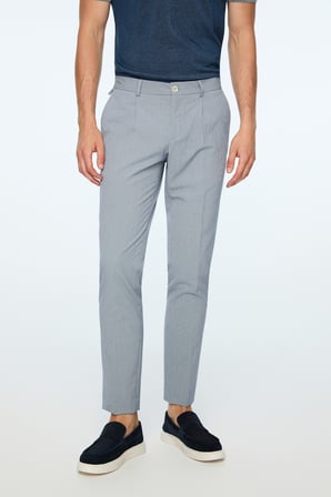  Erkek Lacivert Poliviskon Trend Desenli Slim Fit Lastikli Pantolon
