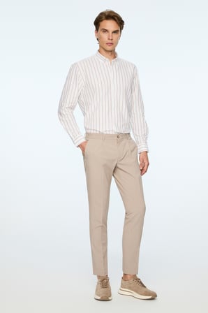  Erkek Bej Poliviskon Trend Desenli Slim Fit Lastikli Pantolon