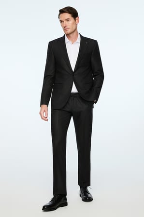  Erkek Siyah Poliviskon Slim Fit Mono Yaka Takım Elbise