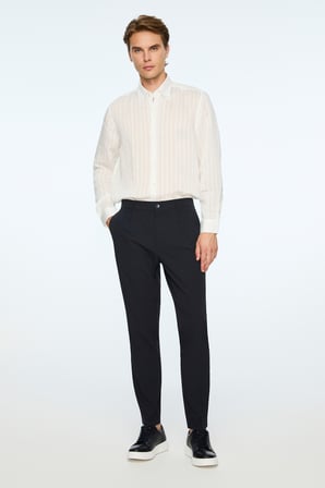 Erkek Lacivert Polyamid Trend Desenli Slim Fit Pantolon