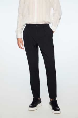  Erkek Lacivert Polyamid Trend Desenli Slim Fit Pantolon