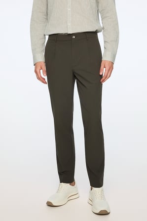  Erkek Haki Polyamid Trend Desenli Slim Fit Pantolon