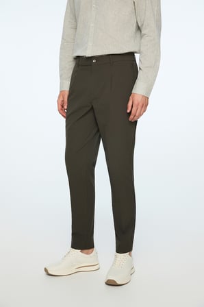 Erkek Haki Polyamid Trend Desenli Slim Fit Pantolon