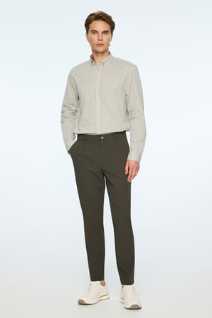  Erkek Haki Polyamid Trend Desenli Slim Fit Pantolon