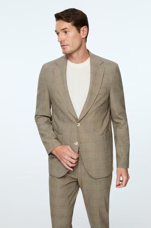  Erkek KAHVE Poliviskon Trend Ekoseli Slim Fit Mono Yaka Ceket