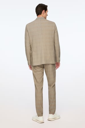  Erkek KAHVE Poliviskon Trend Ekoseli Slim Fit Mono Yaka Ceket
