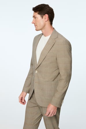  Erkek KAHVE Poliviskon Trend Ekoseli Slim Fit Mono Yaka Ceket