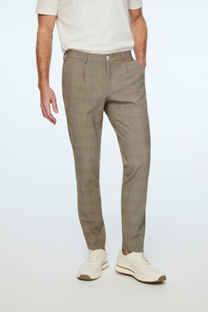  Erkek KAHVE Poliviskon Trend Ekoseli Slim Fit Pantolon
