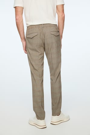  Erkek KAHVE Poliviskon Trend Ekoseli Slim Fit Pantolon