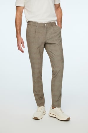  Erkek KAHVE Poliviskon Trend Ekoseli Slim Fit Pantolon
