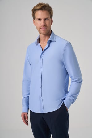  Erkek A. MAVİ Trend Düz Slim Fit Tam İtalyan Yaka Relaxible Gömlek