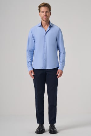  Erkek A. MAVİ Trend Düz Slim Fit Tam İtalyan Yaka Relaxible Gömlek