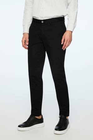  Erkek Siyah Pamuk Trend Düz Slim Fit Chino Pantolon